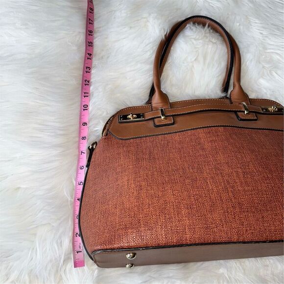 Women's Spacious Brown Structured Satchel Bag Purse with Leopard Print Lining - Picture 7 of 9